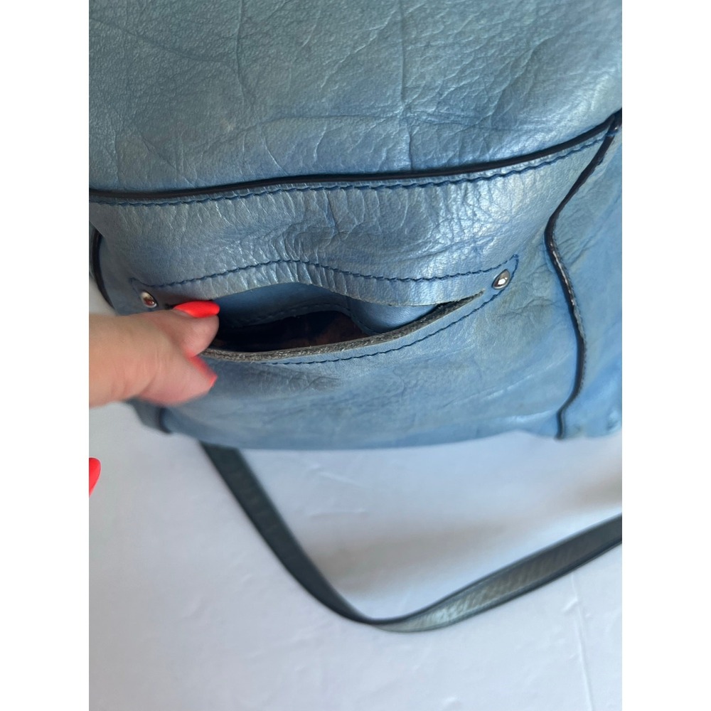 B. Makowsky Blue Leather Distressed Look Crossbody Shoulder Bag Purse - Picture 10 of 10